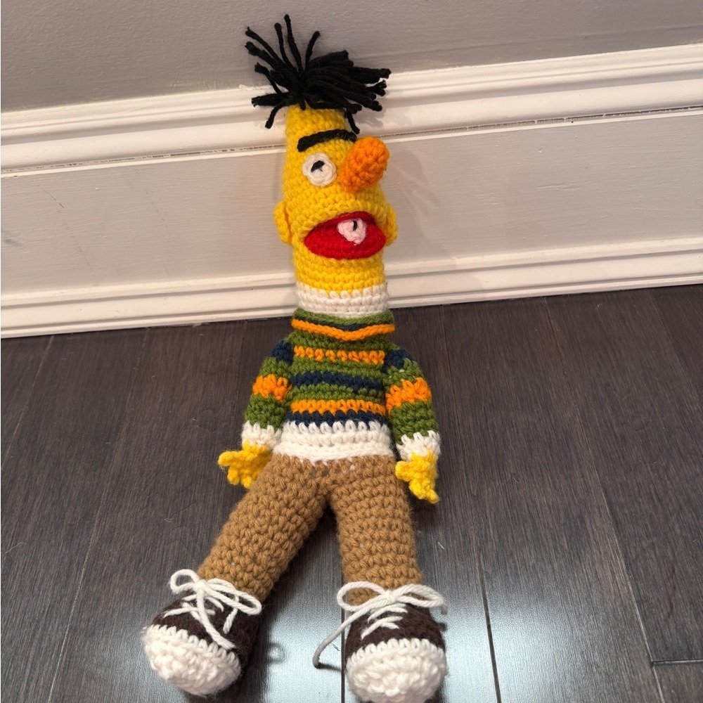 VINTAGE 1978 HANDMADE Sesame Street Bert Stuffed Animal Crochet Doll Boys Toddle